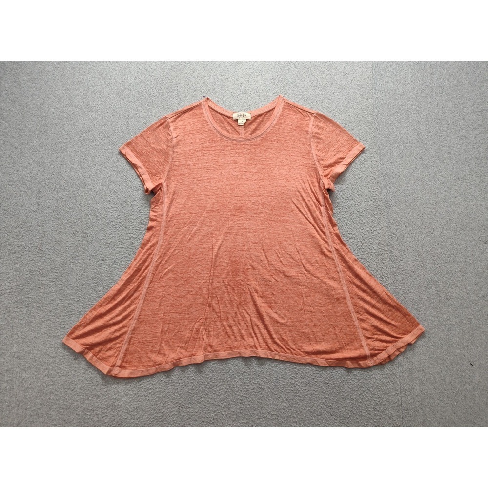 Style &Co Women Top Coral Crew Neck Asymmetric Hem Short Sleeve Casual Tunic